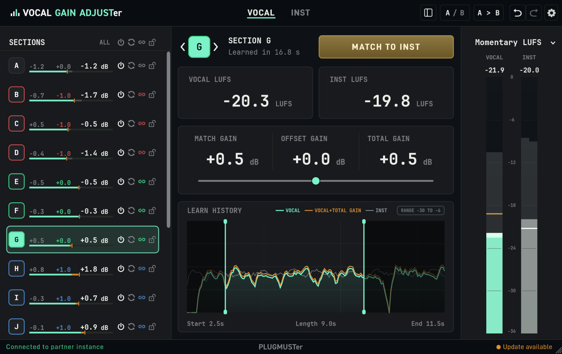 VOCAL GAIN ADJUSTer plugin interface
