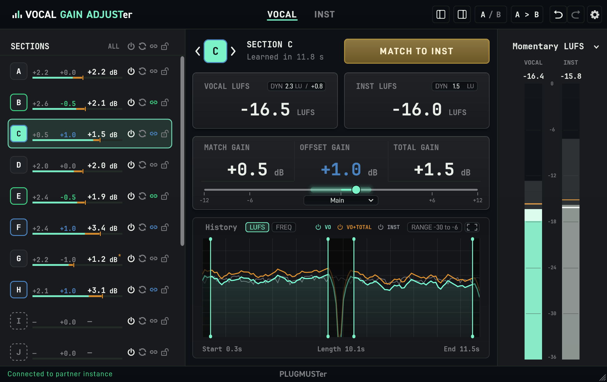 VOCAL GAIN ADJUSTer plugin interface