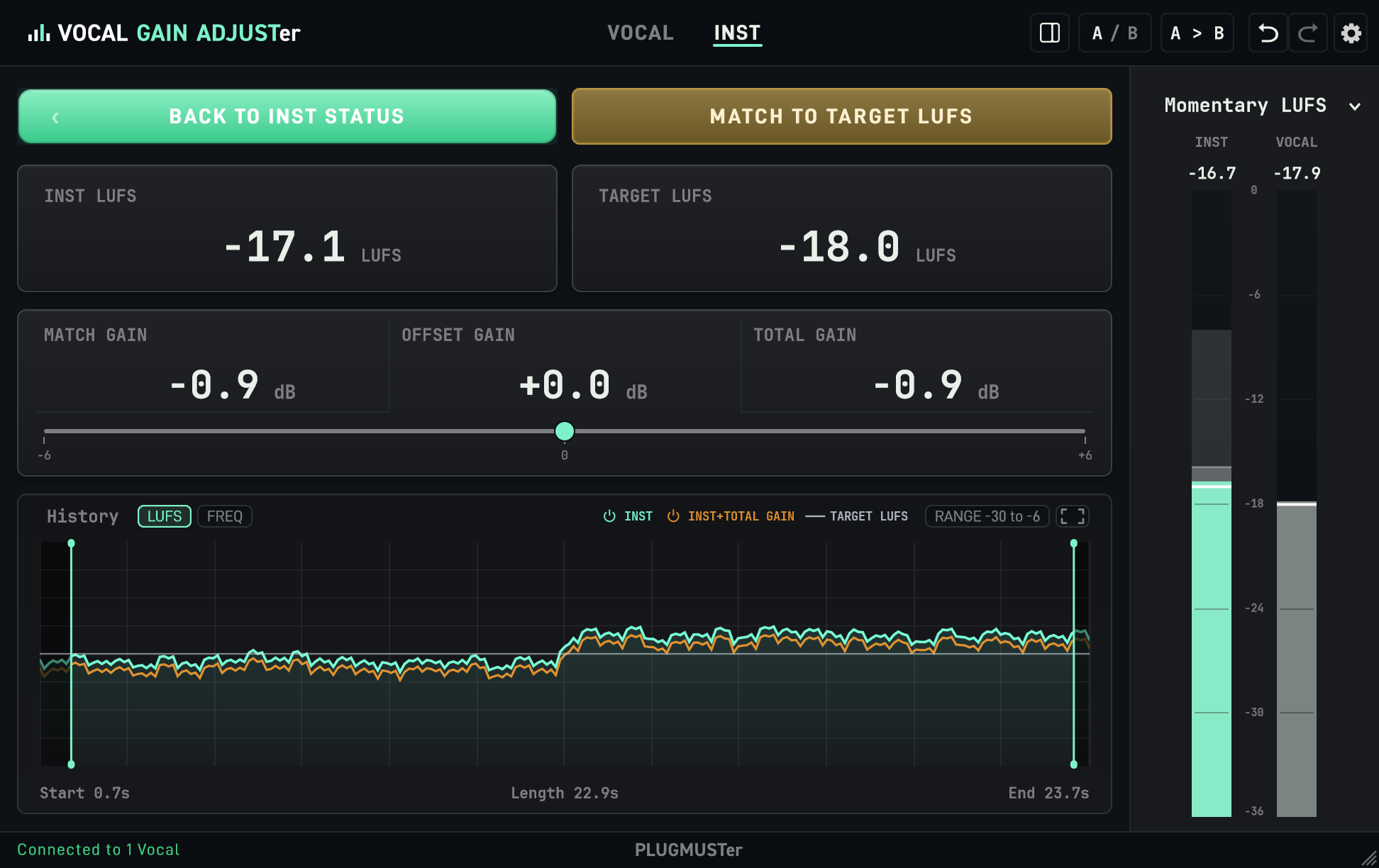 SET INST TARGET LUFS